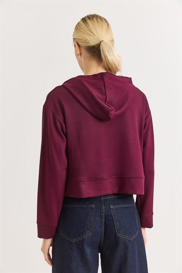 Bordo Kapüşonlu Rahat Sweatshirt