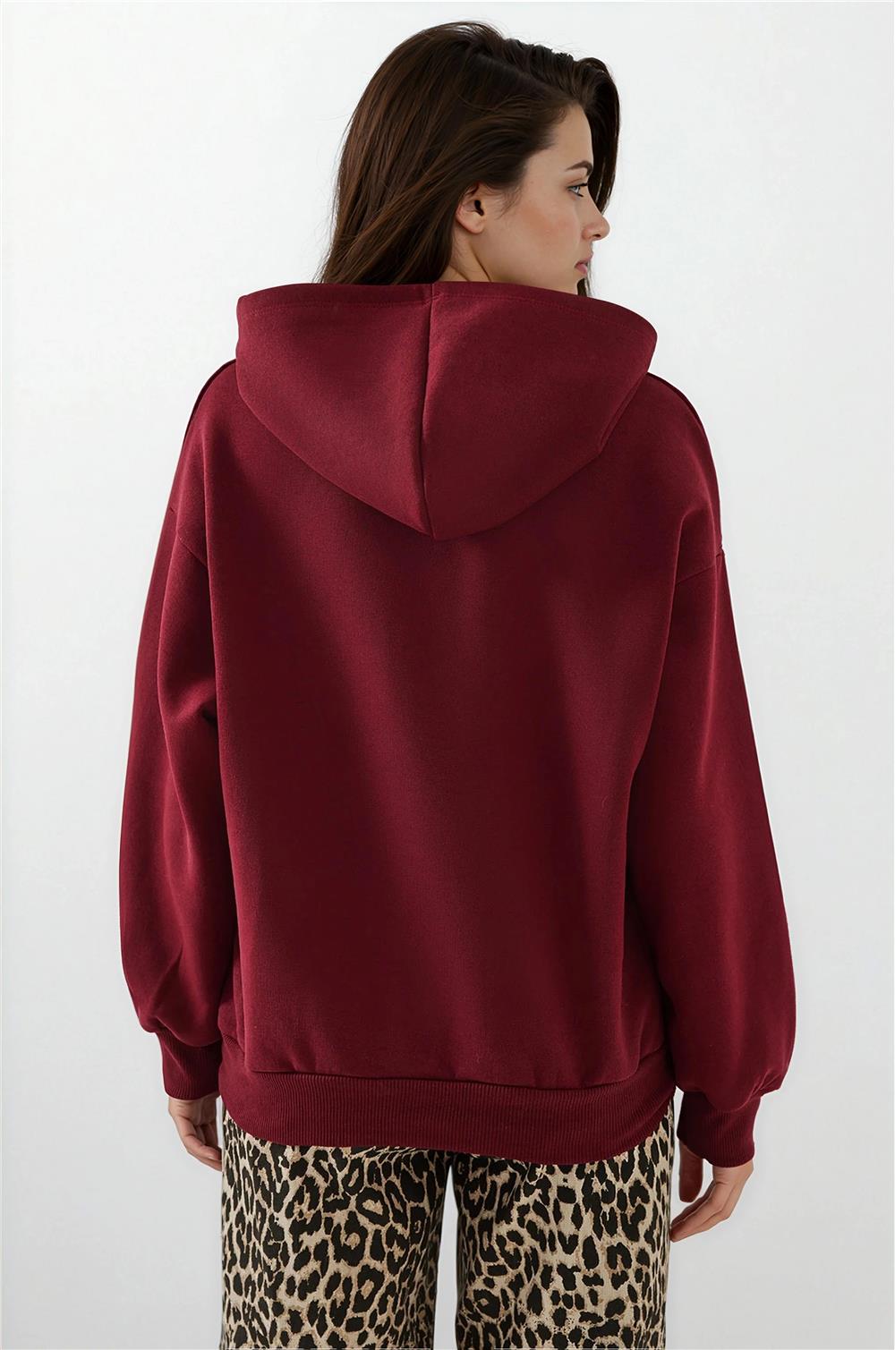 Bordo Kapüşonlu Sweatshirt