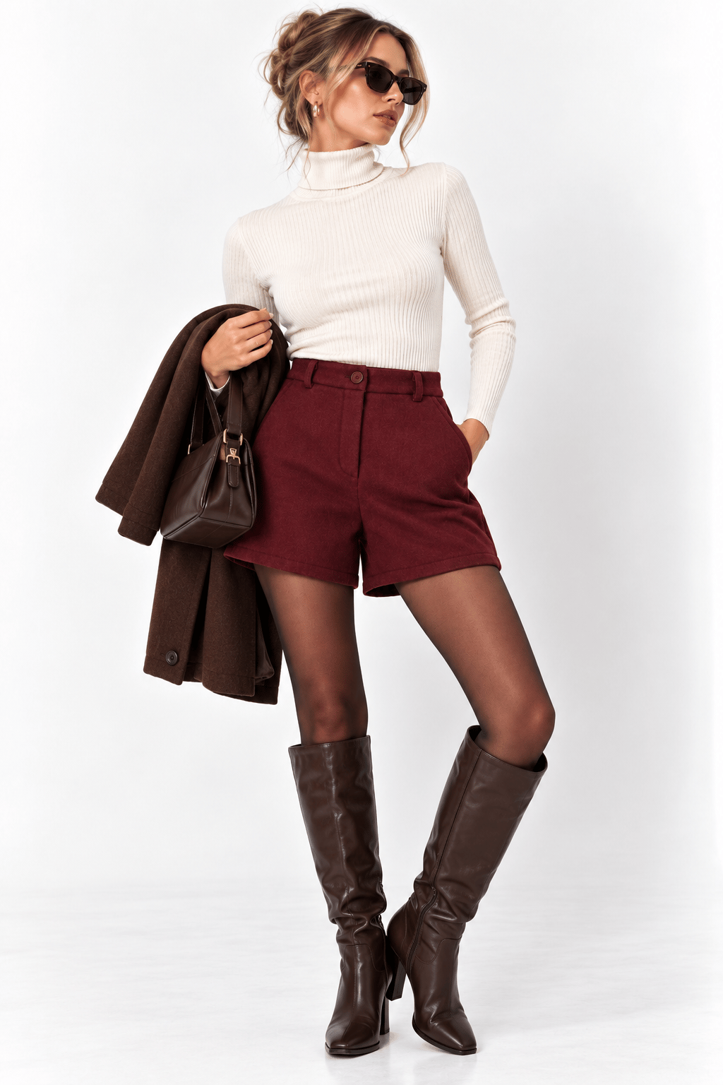 Bordo Kaşe Mini Şort