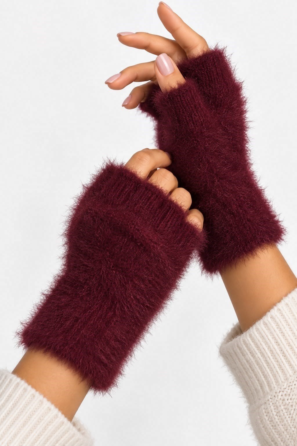 Bordo Kesik Peluş Eldiven
