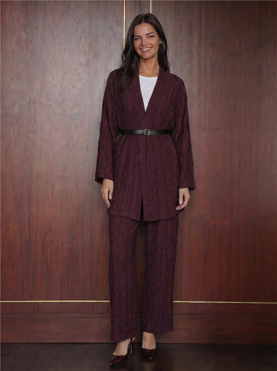 Kadın Kimono Pantolon İkili Takım 30078 - Bordo