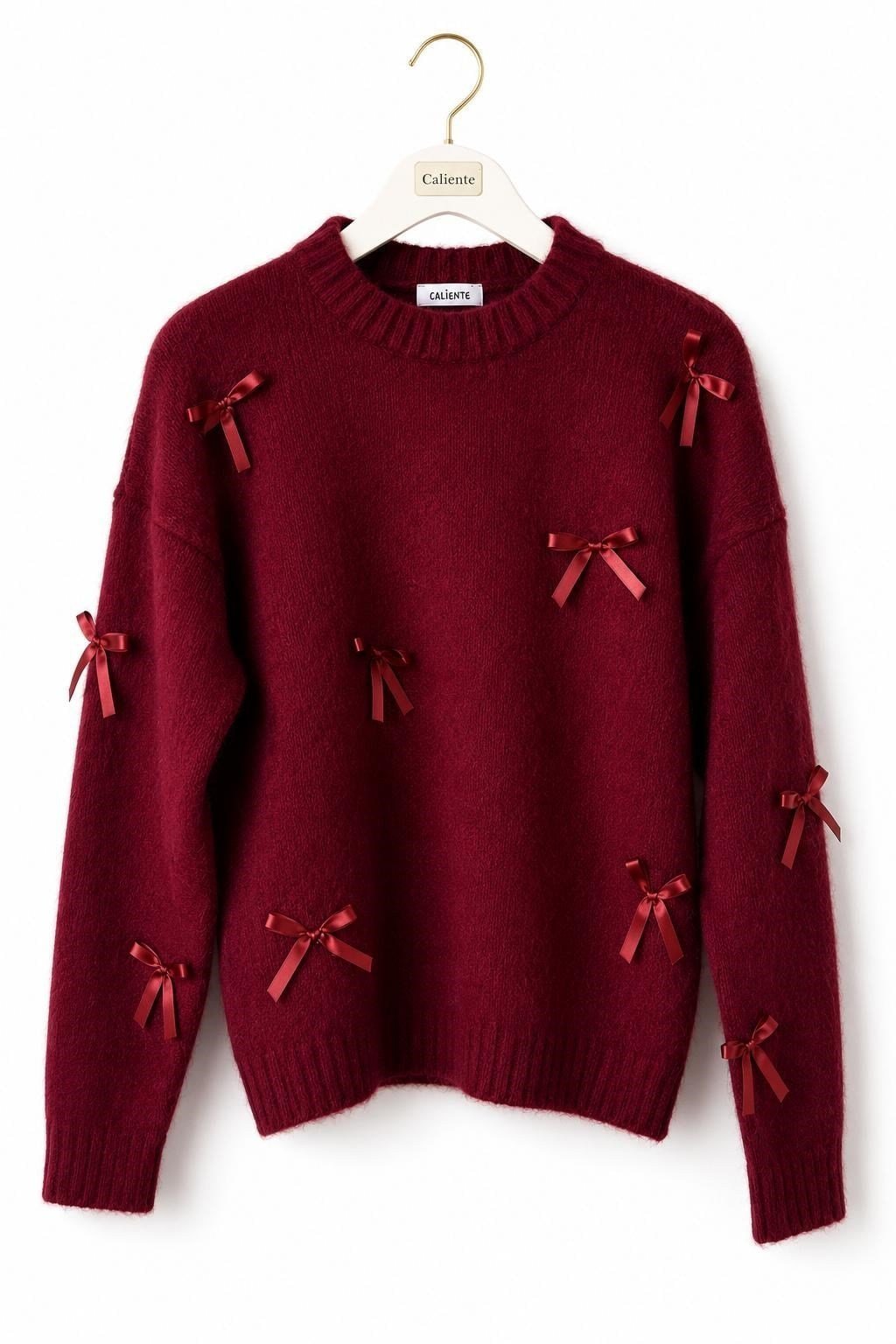 Bordo Kurdele Detaylı Oversize Kazak