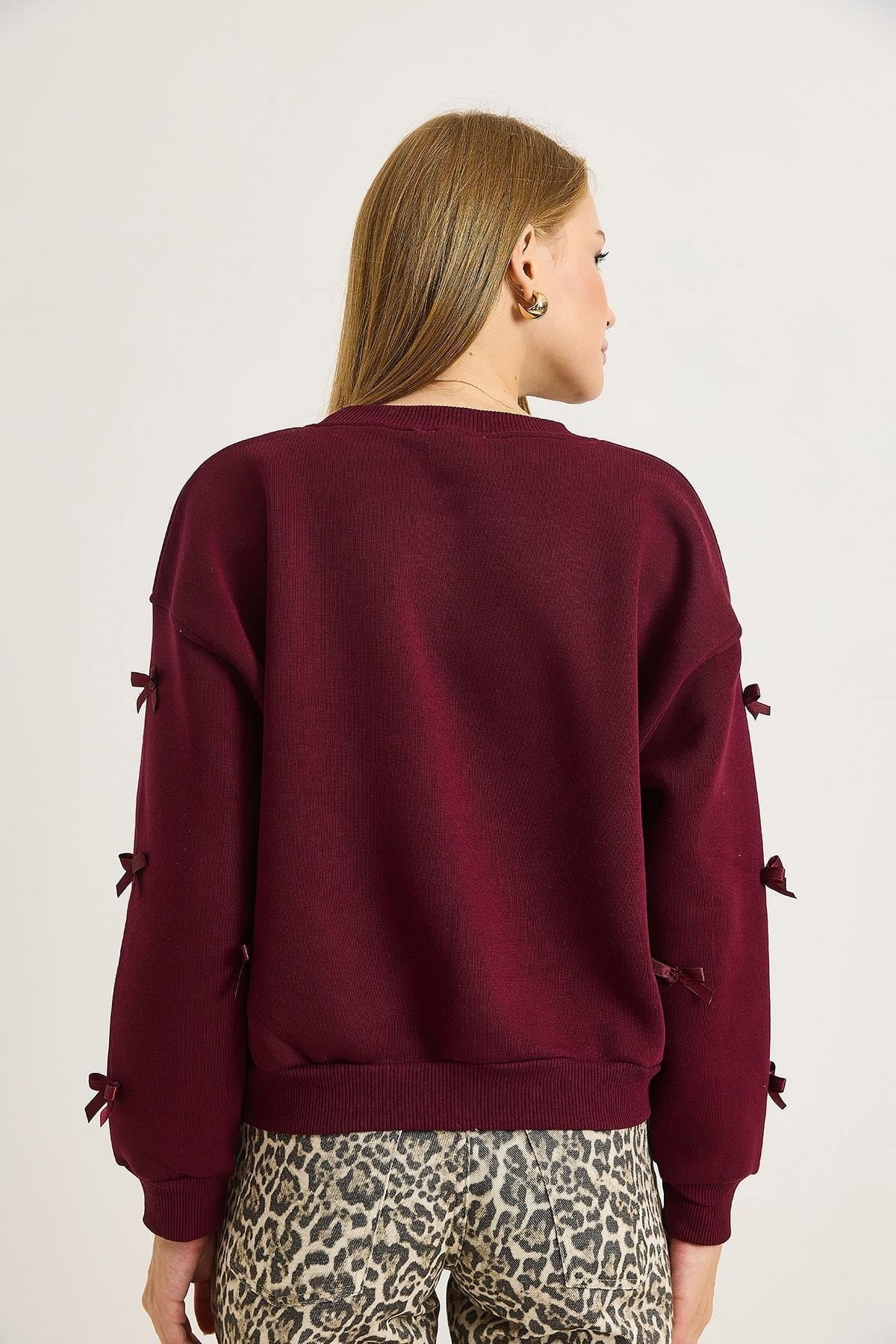 Bordo Kurdele Detaylı Sweatshirt