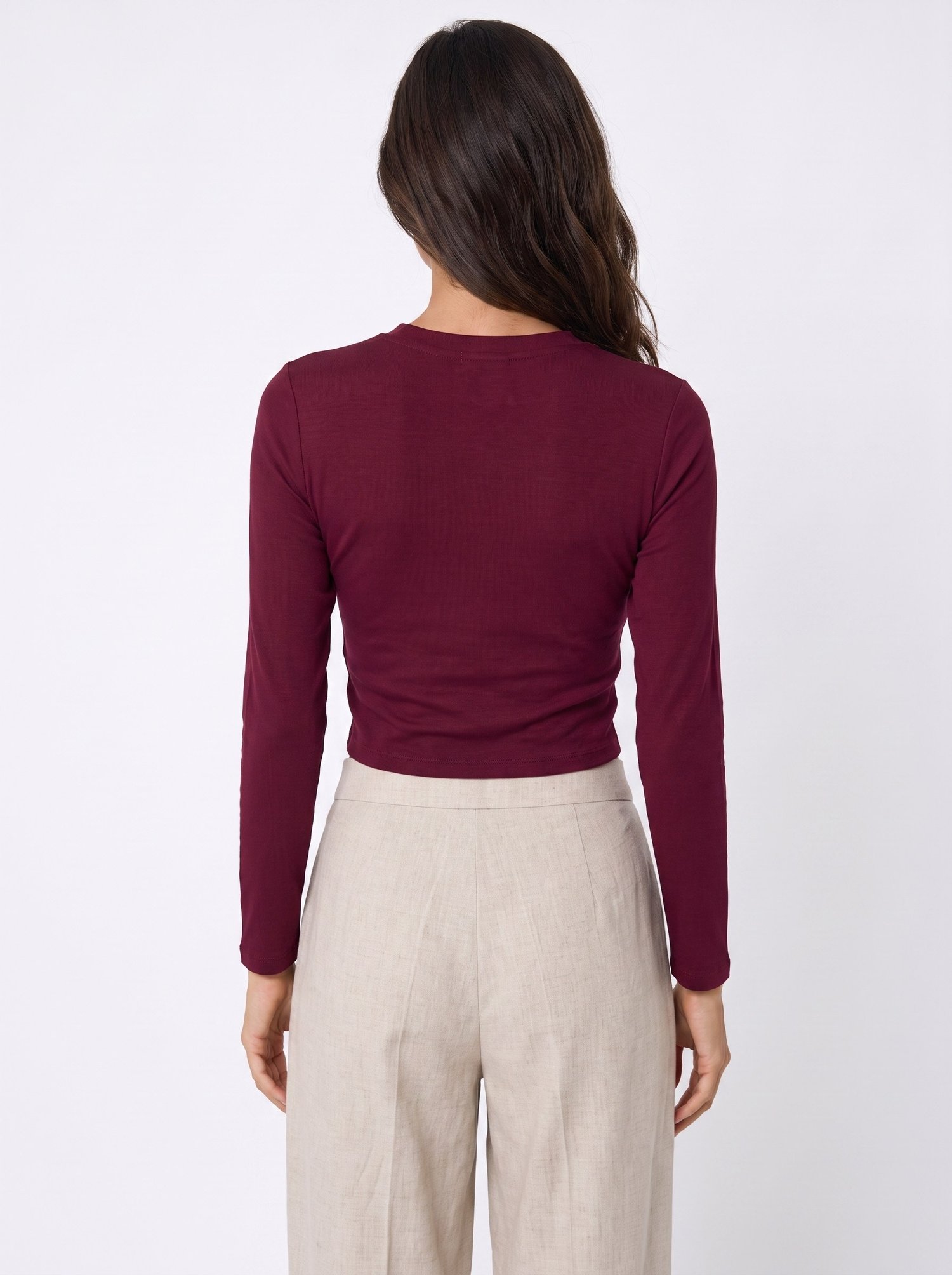 Bordo Kurdeleli Crop Bluz