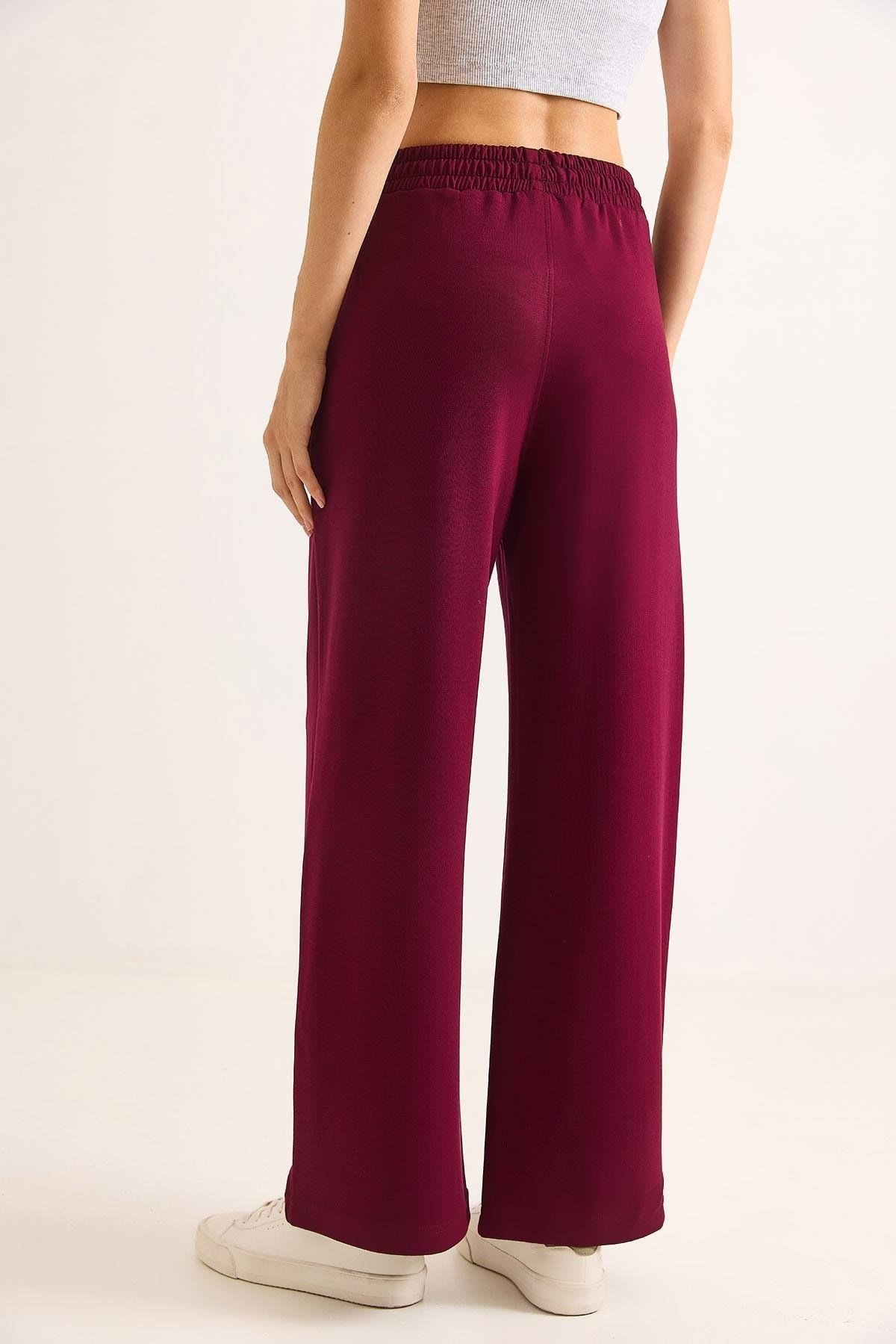 Bordo Modal Geniş Paça Pantolon