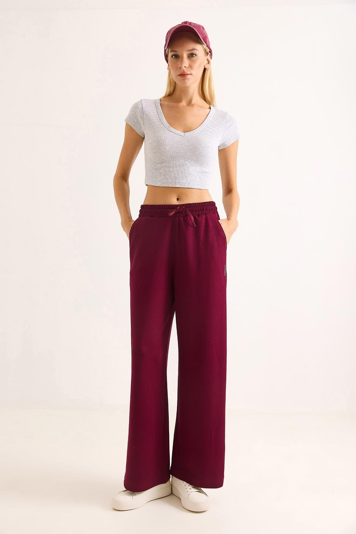 Bordo Modal Geniş Paça Pantolon