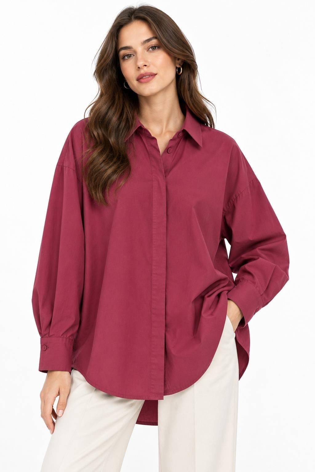 Bordo Oversize Basic Gömlek