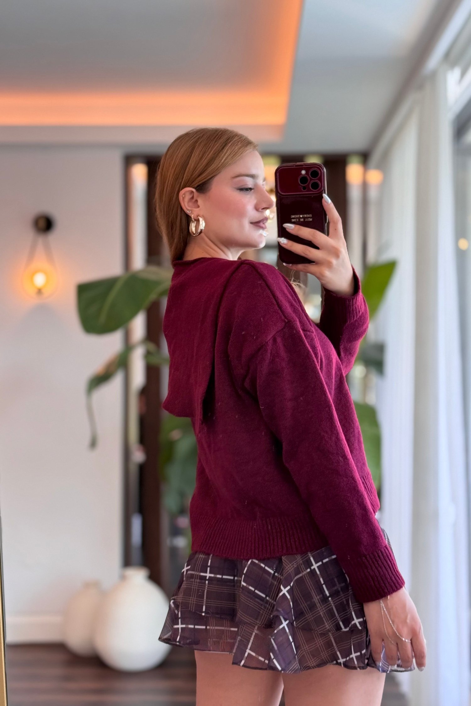 Bordo Patchwork Triko Kazak