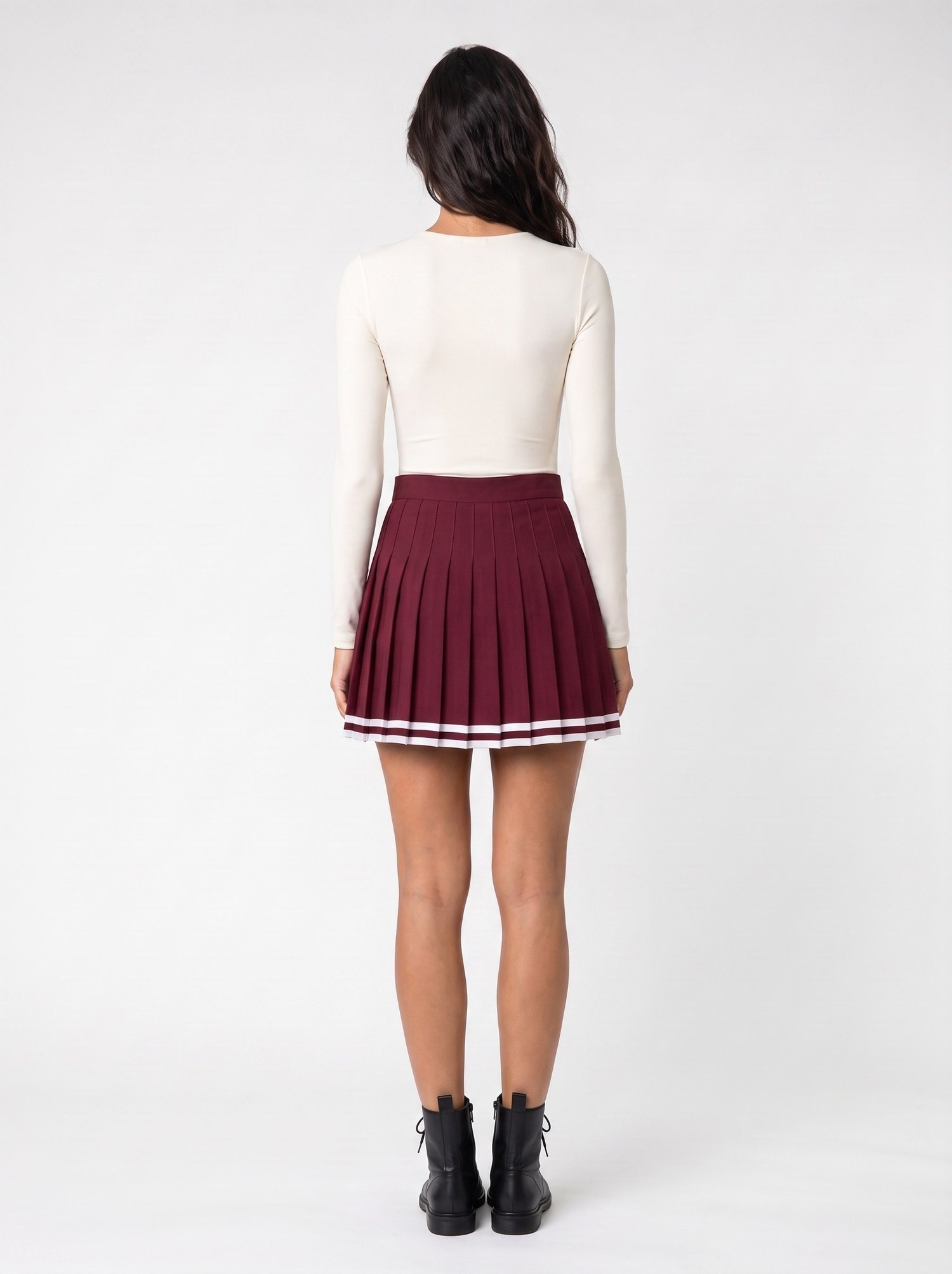 Bordo Pileli Kolej Mini Etek