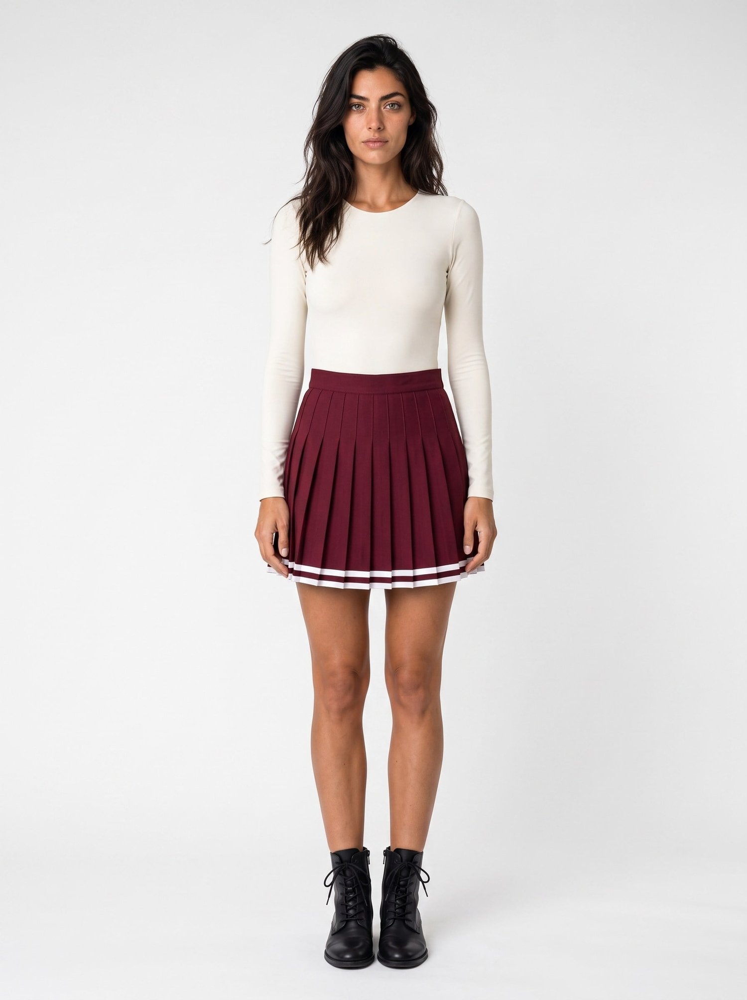 Bordo Pileli Kolej Mini Etek