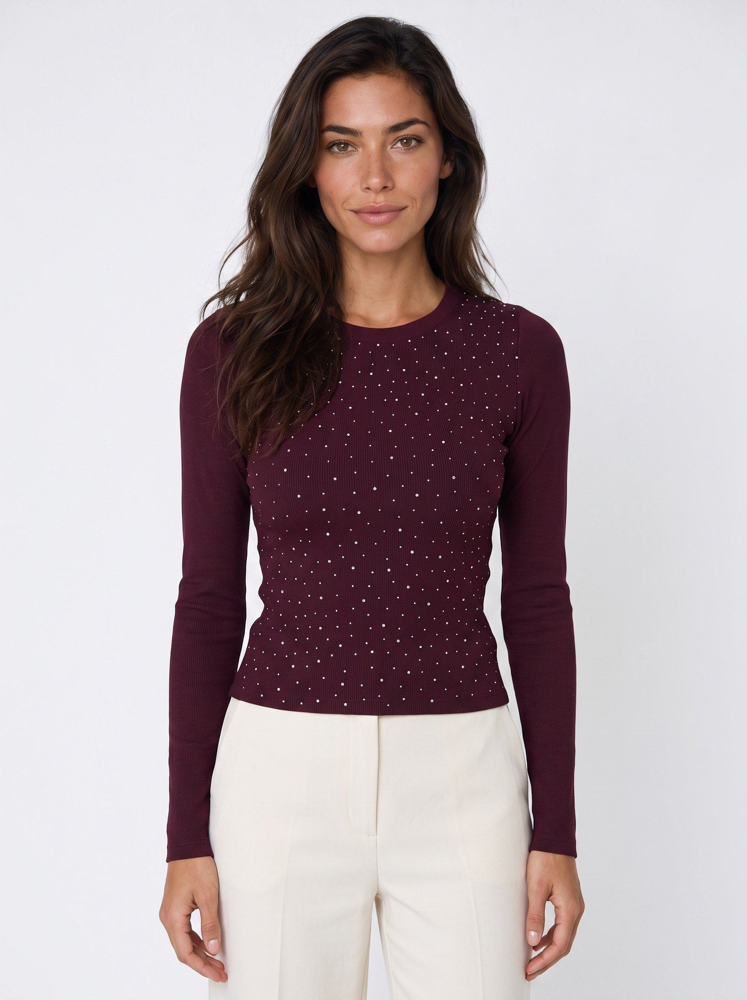 Bordo Taşlı Ottoman Bluz