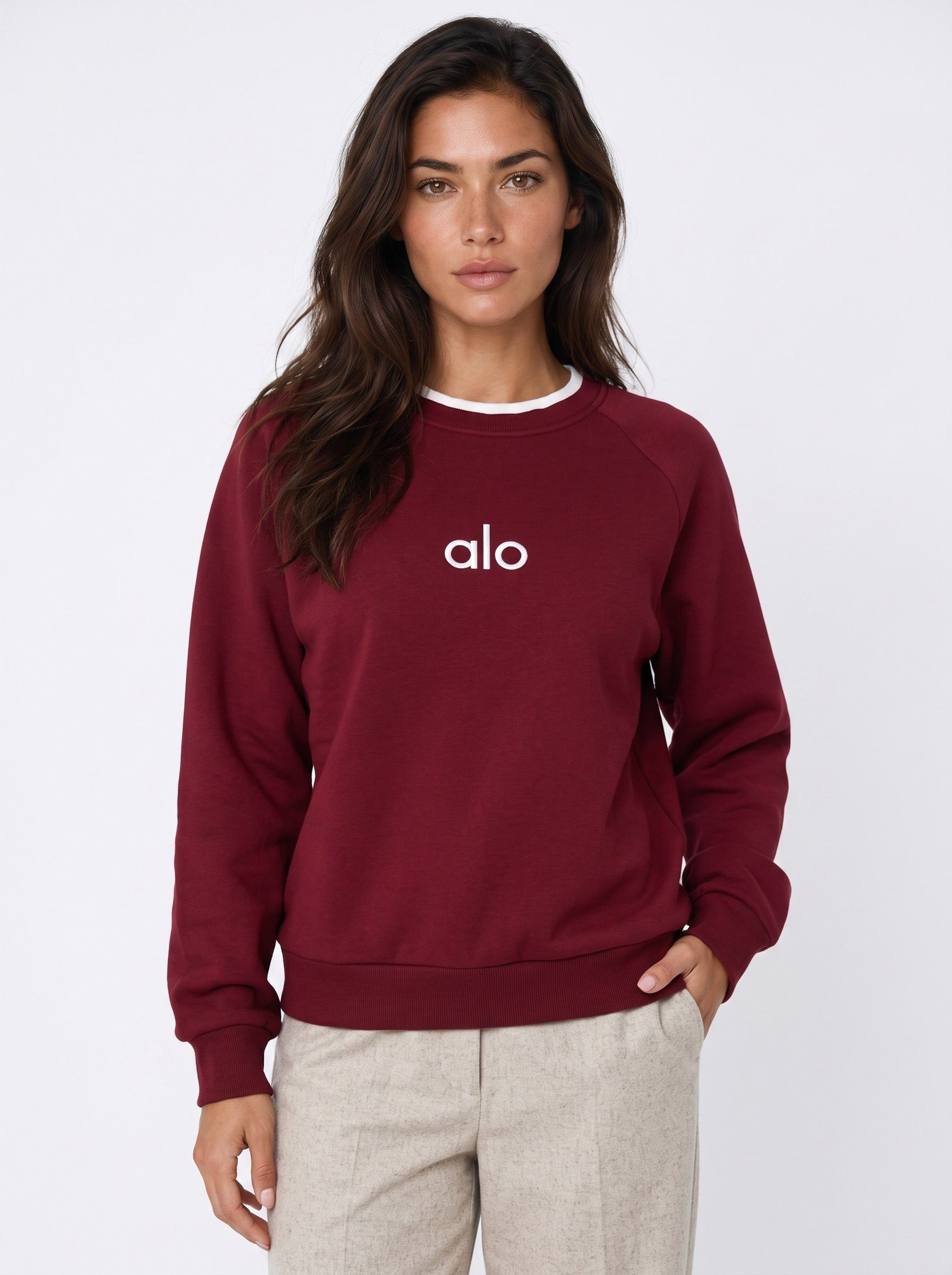 Bordo Yakası Garnili Sweatshirt