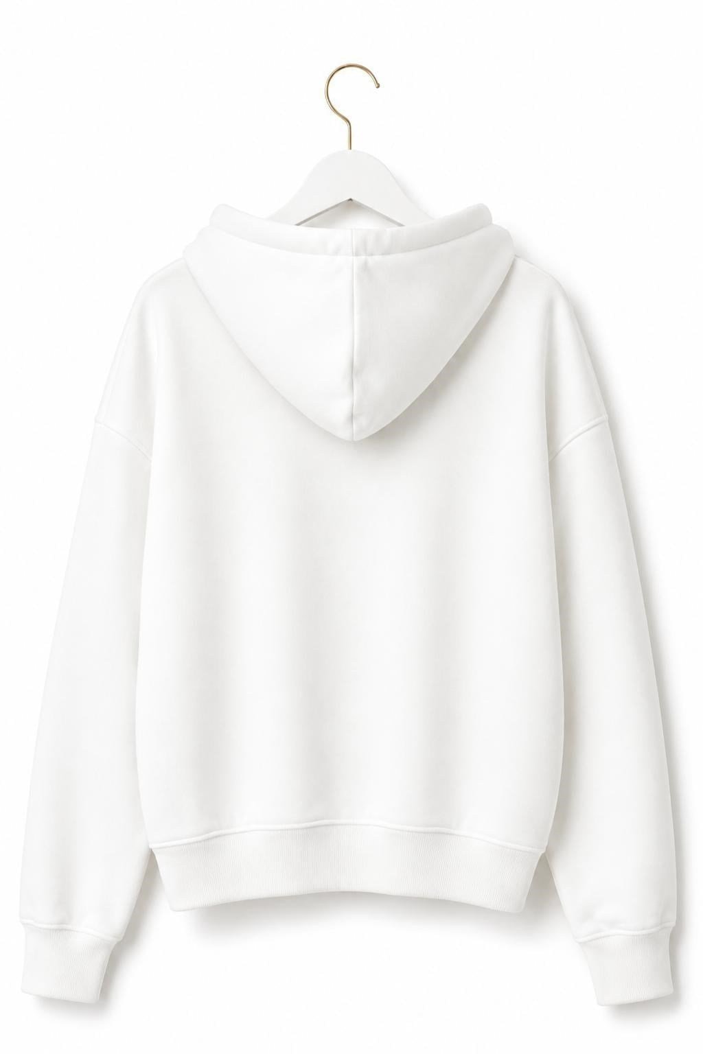 Ekru Fermuarlı Kapüşonlu Sweatshirt