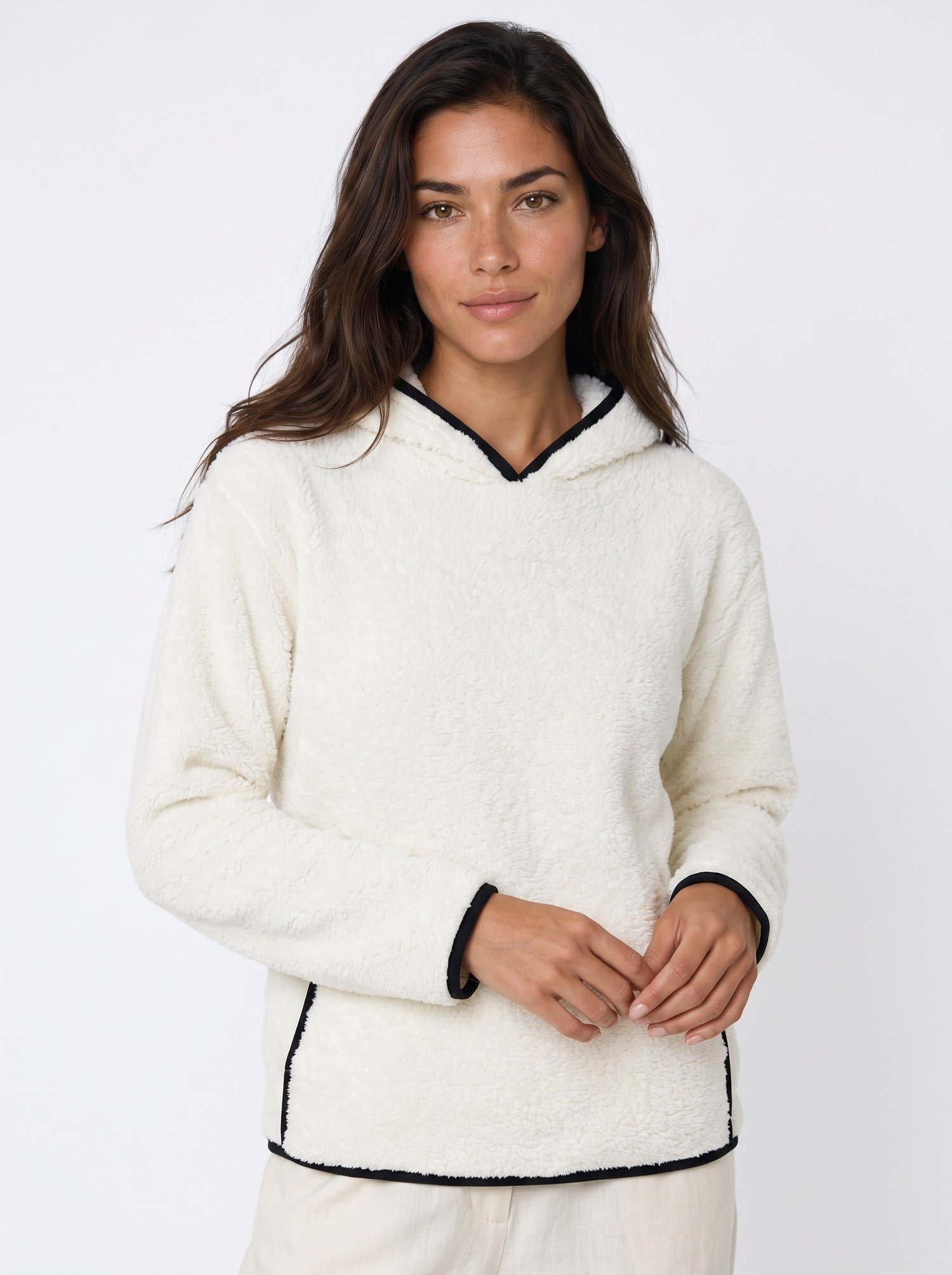 Ekru Şerit Detaylı Welsoft Sweatshirt