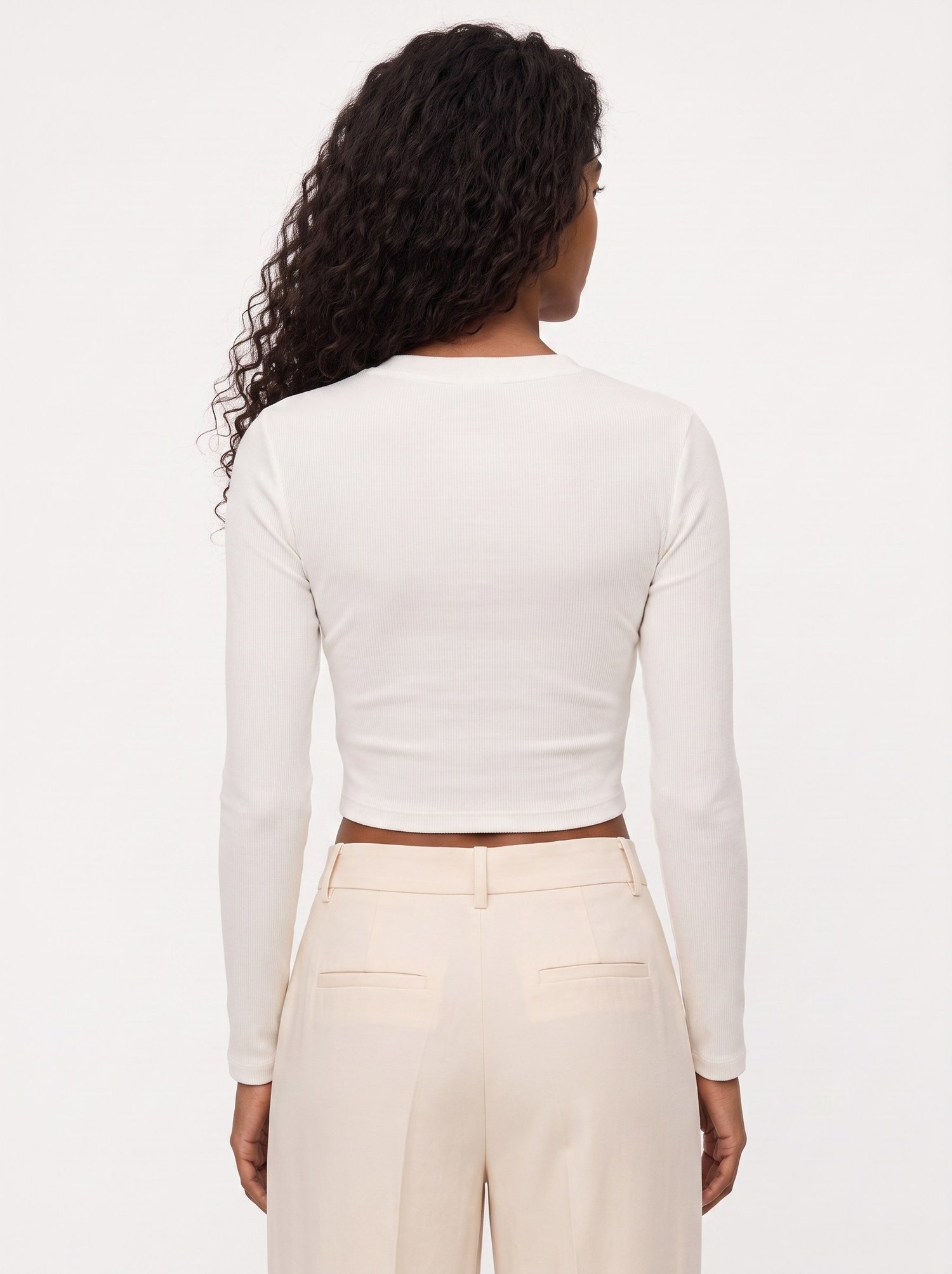 Ekru V Yaka Crop Bluz