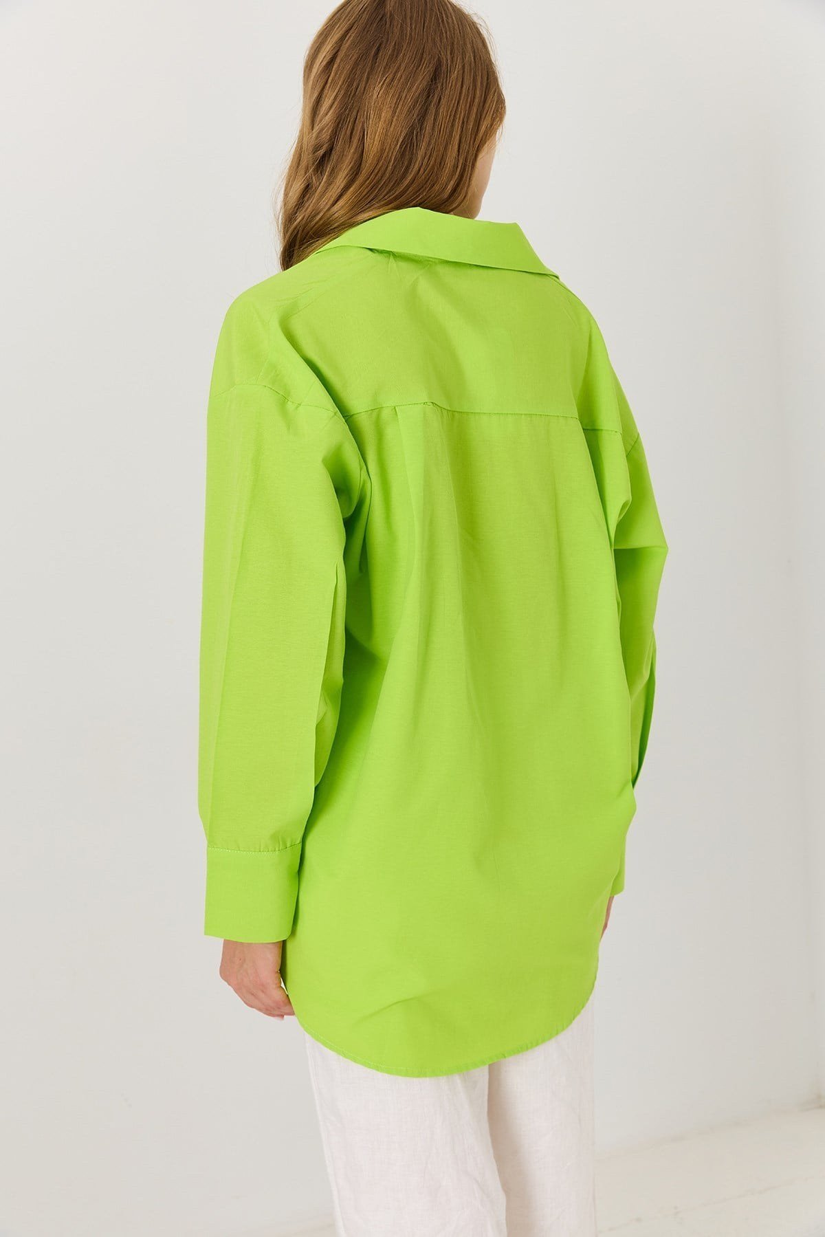 Fıstık Yeşili Oversize Basic Gömlek
