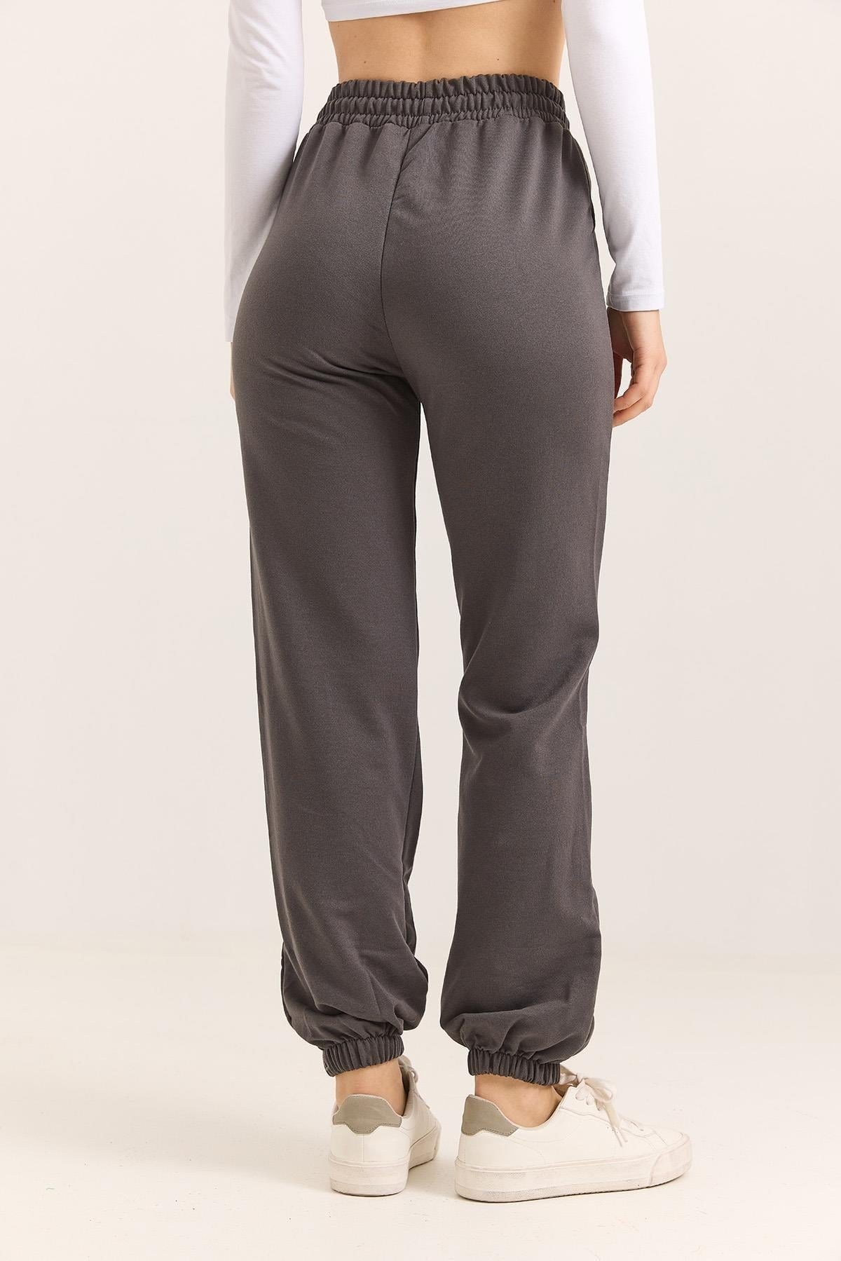 Füme Beli Lastikli Eşofman Pantolon