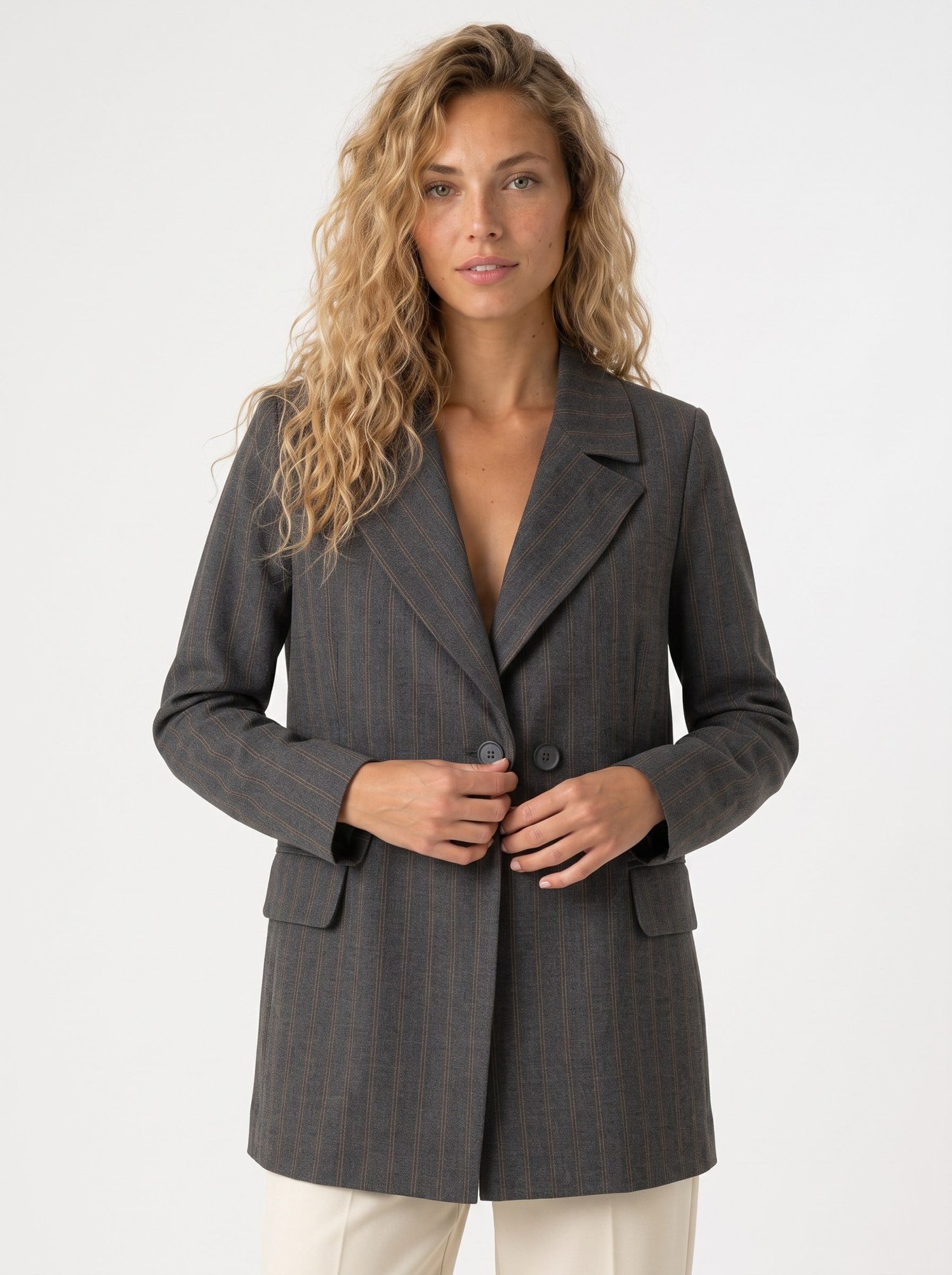 Füme Çizgili Oversize Blazer Ceket