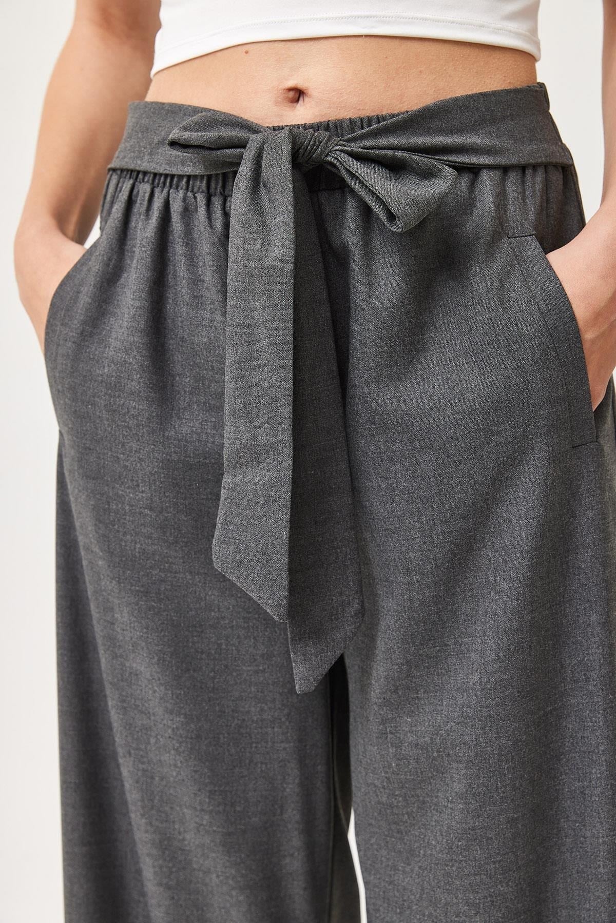 Füme Kemerli Bol Paça Pantolon
