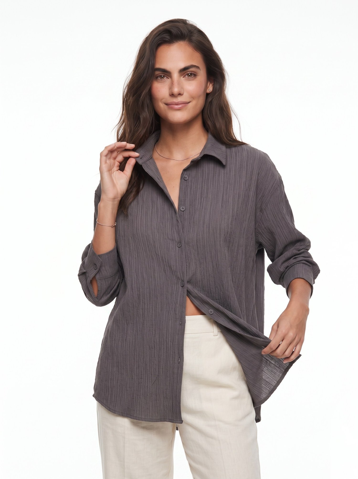 Füme Oversize Bürümcük Gömlek