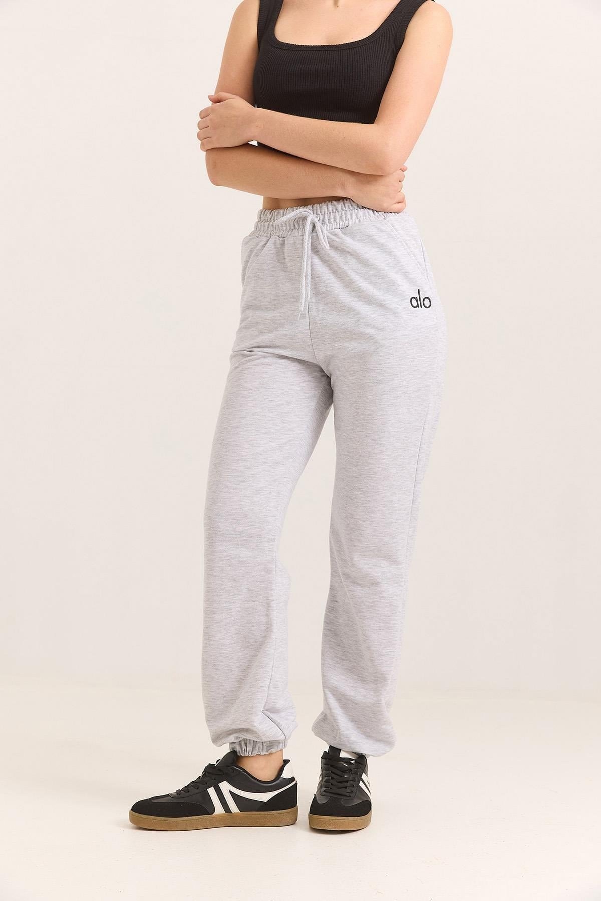 Gri Baskılı Beli Lastikli Pantolon