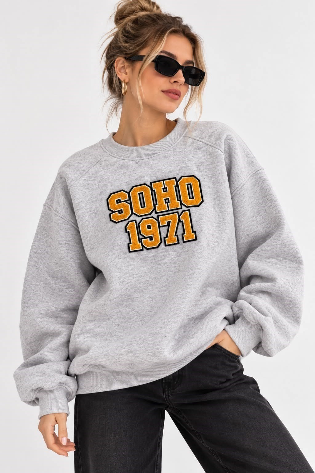 Gri Baskılı Oversize Sweatshirt