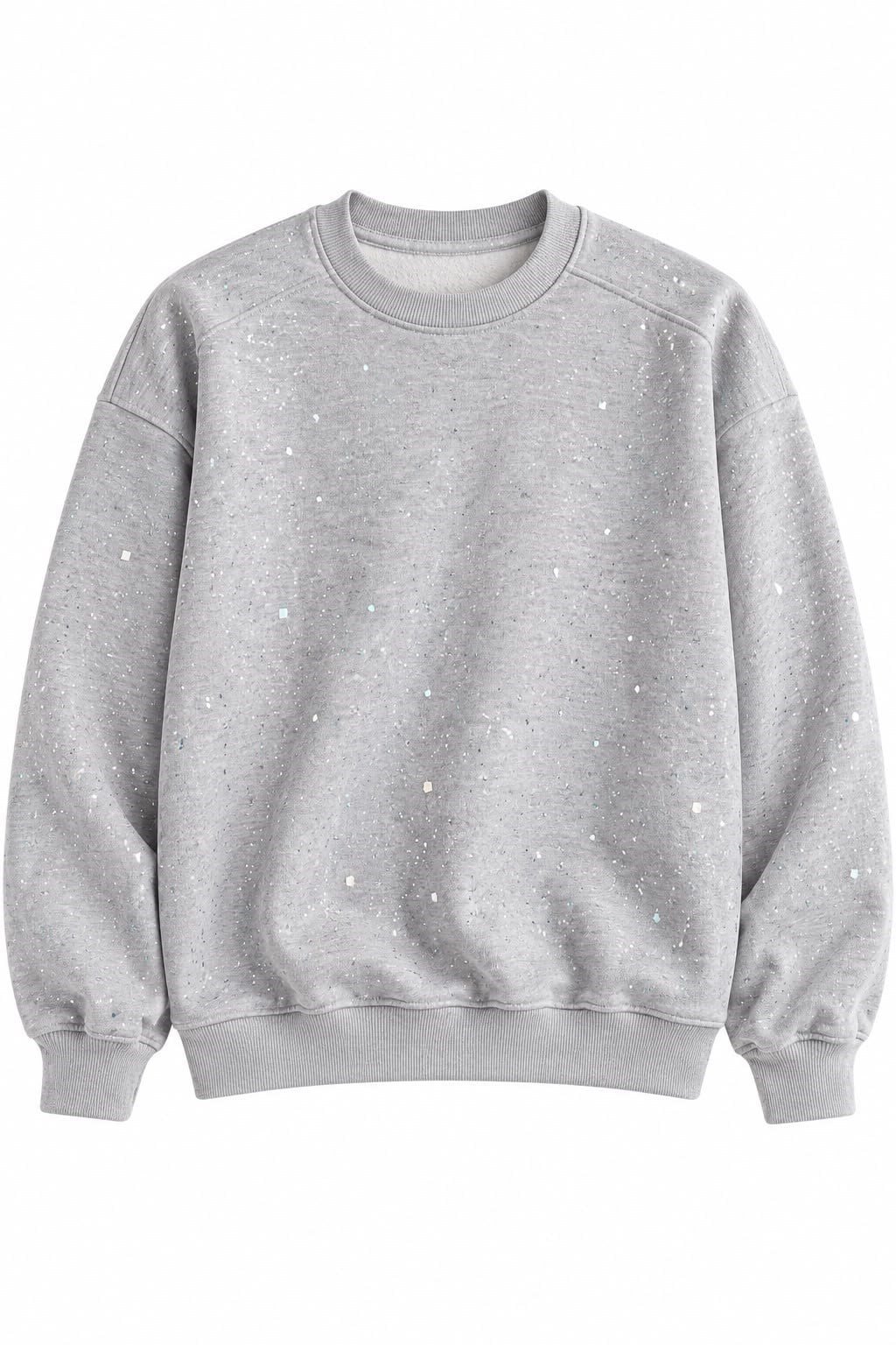 Gri Bisiklet Yaka Işıltılı Sweatshirt