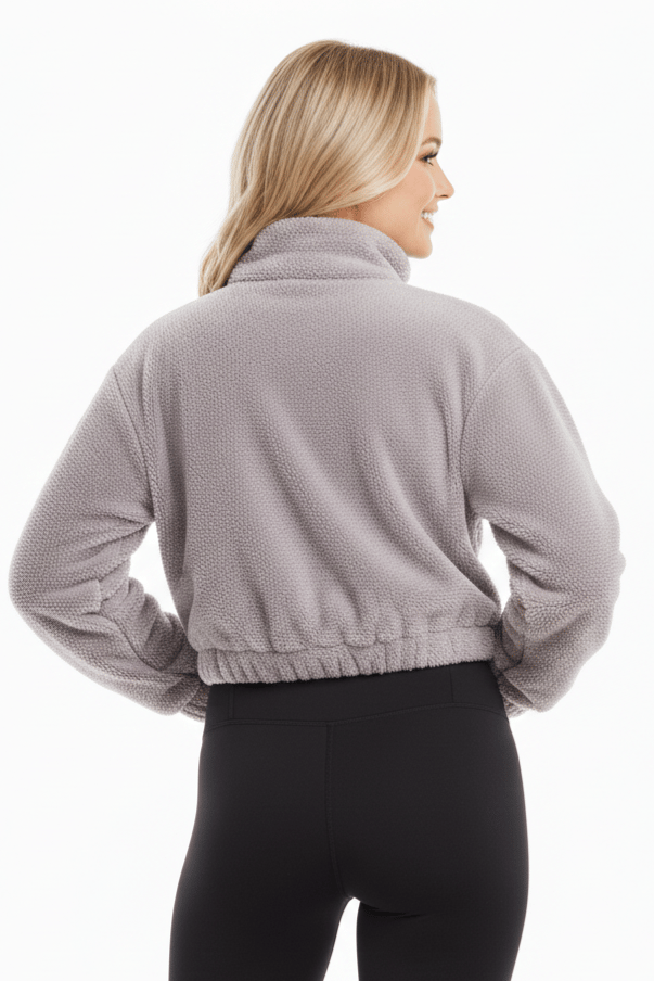 Gri Fermuarlı Büzgülü Sweatshirt