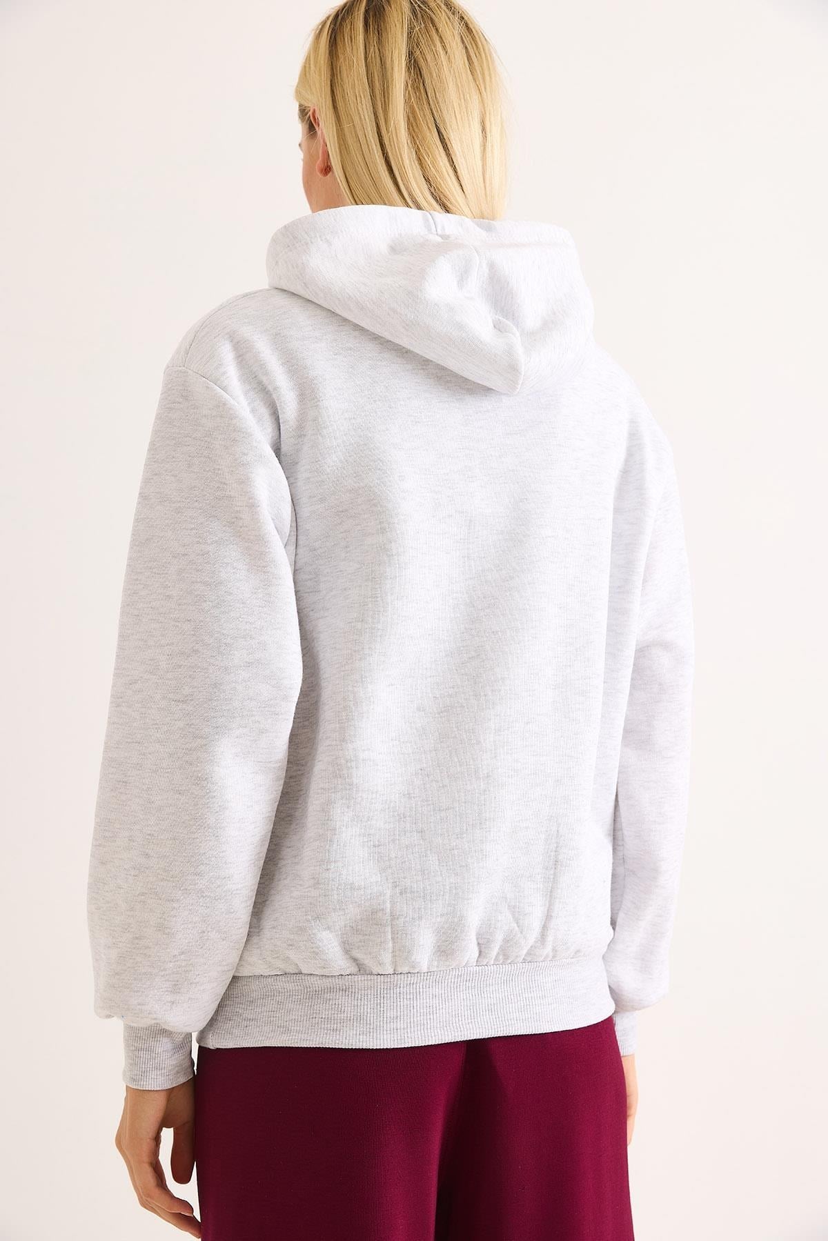 Gri Kiraz Nakışlı Sweatshirt