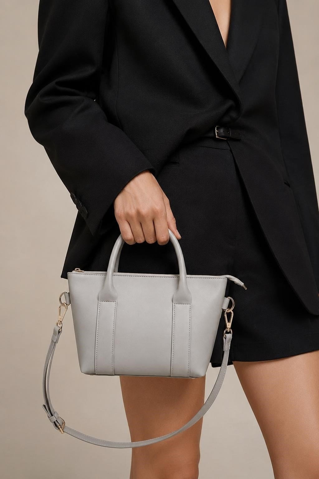 Gri Mini Tote Omuz Çantası