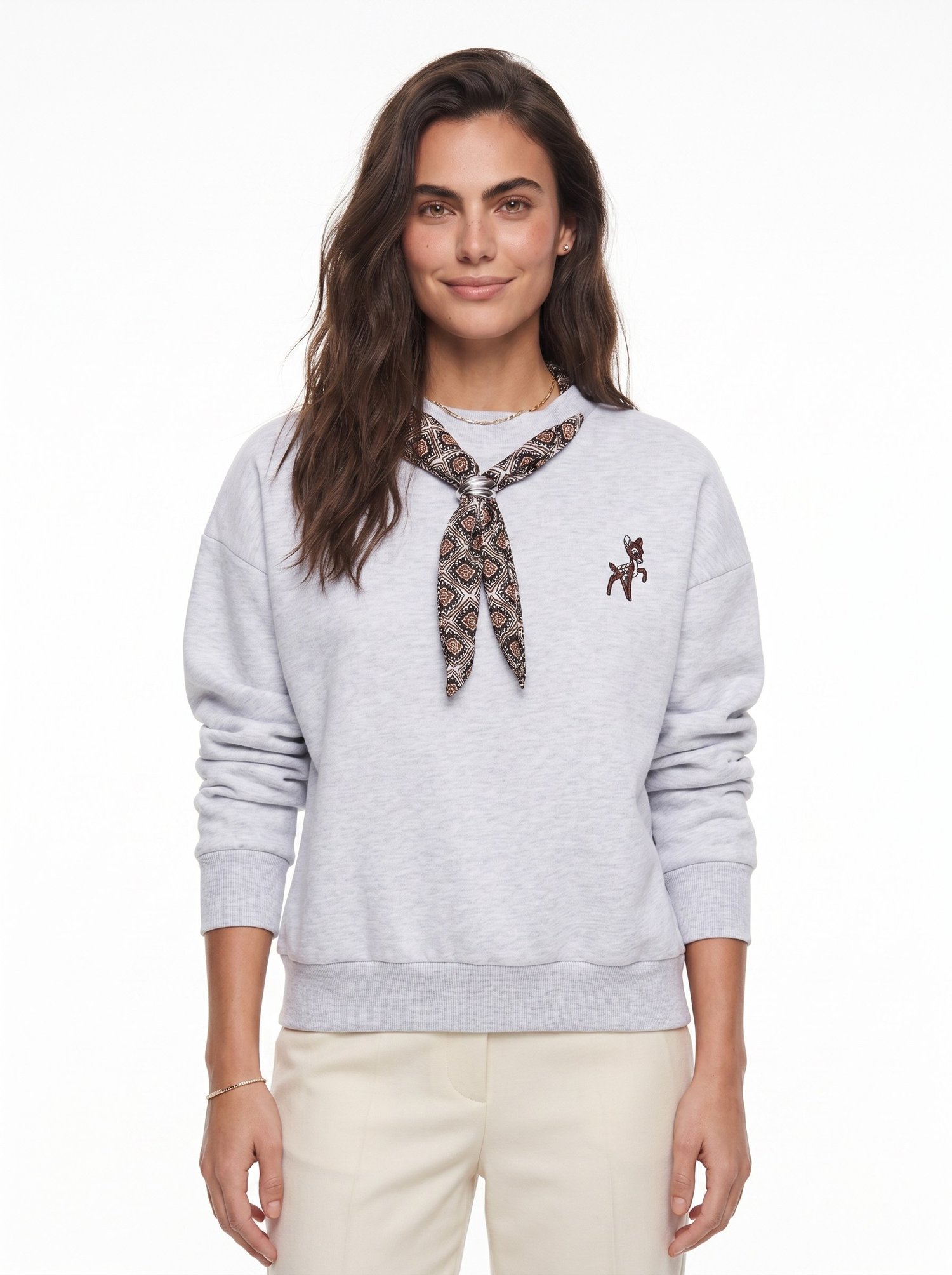 Gri Nakışlı Oversize Sweatshirt