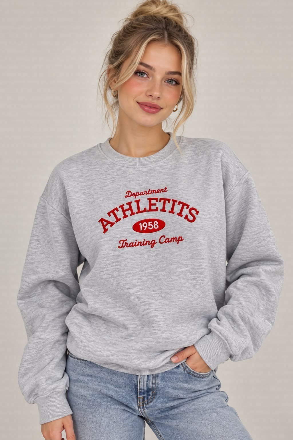 Gri Nakışlı Şardonlu Sweatshirt