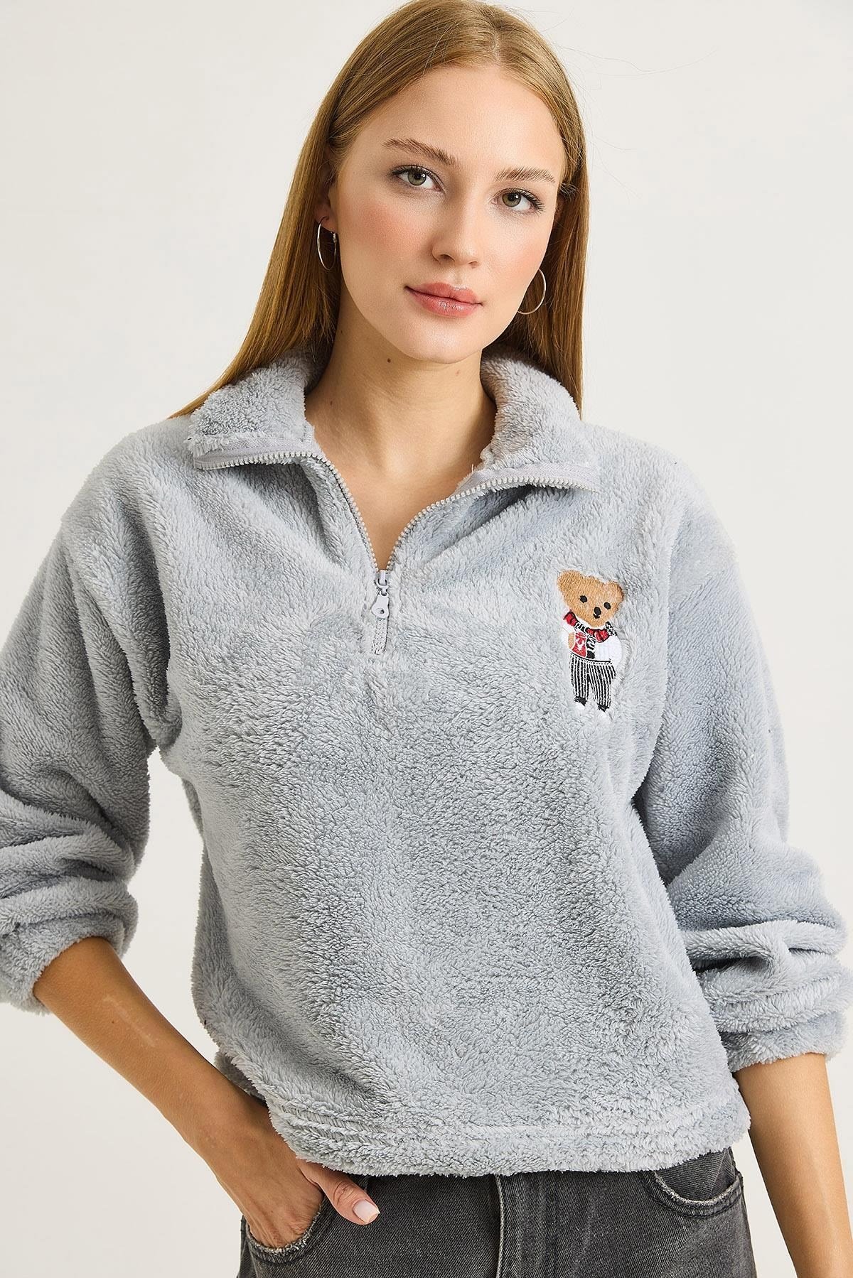 Gri Nakışlı Welsoft Sweatshirt