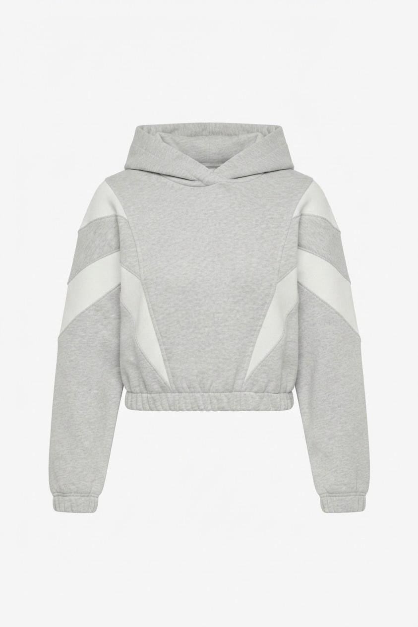 Gri Şerit Detaylı Kapüşonlu Sweatshirt
