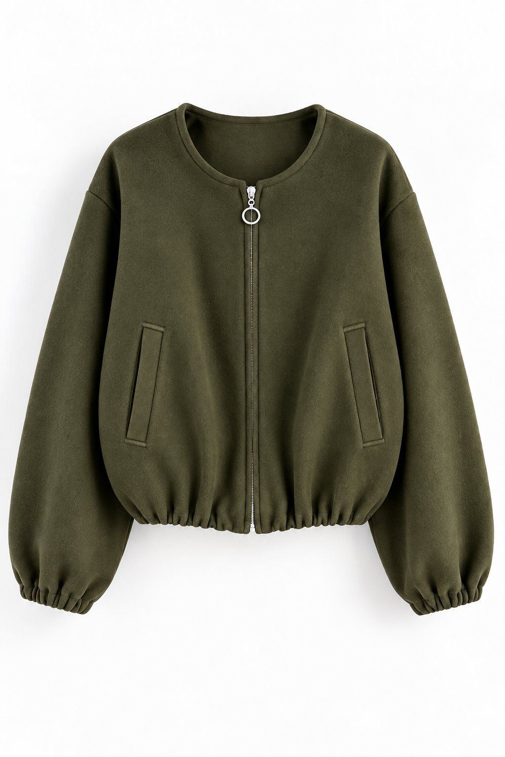 Haki Fermuarlı Bomber Ceket