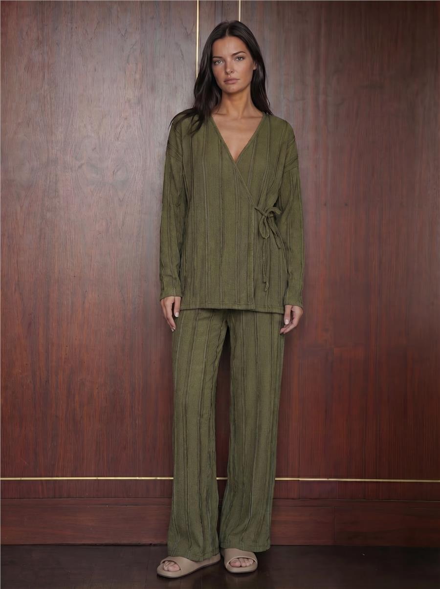 Kadın Örme Kimono Pantolon İkili Takım 30067 - Haki