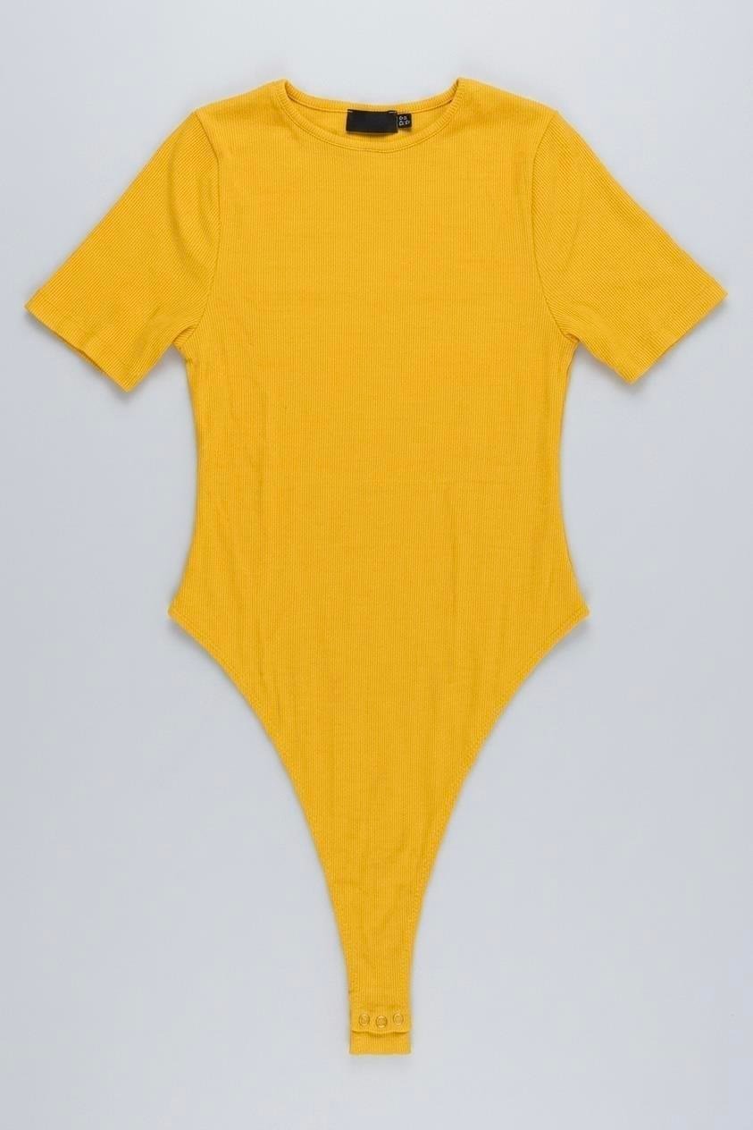 Hardal Kısa Kollu Çıtçıtlı Body