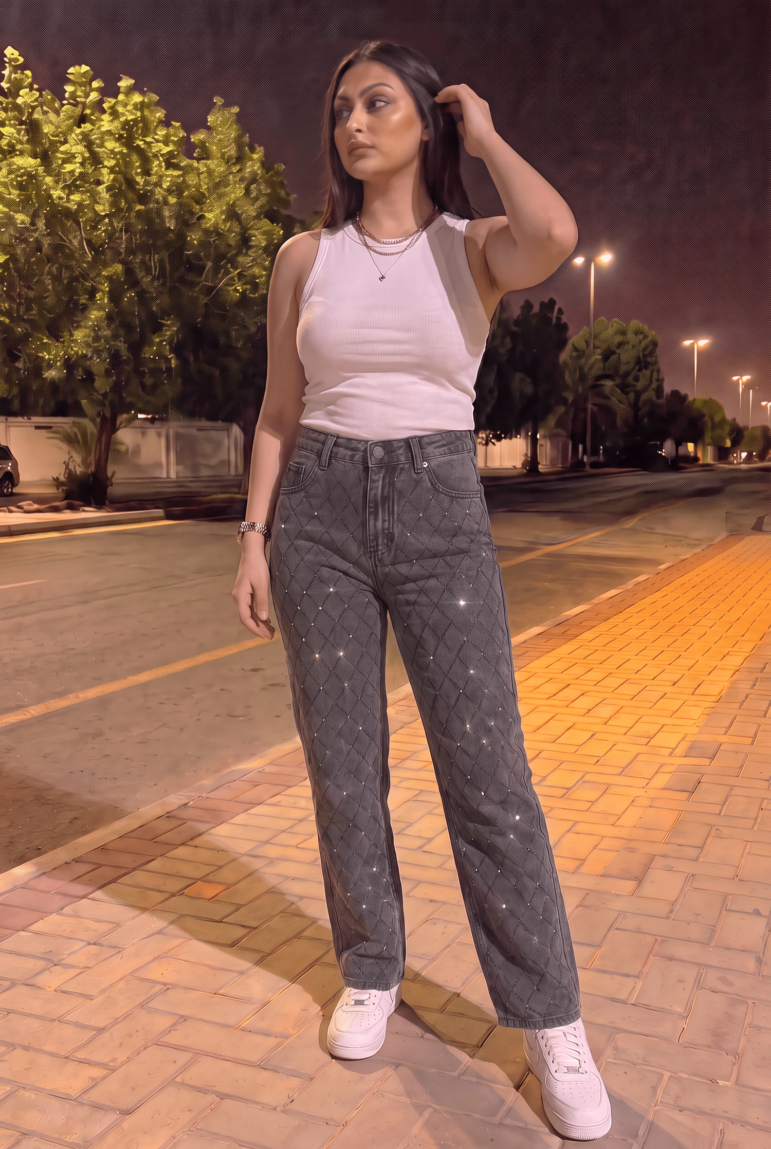 Kadın ,Antrasit,  Baklava desenli ,taşlı kot pantolon jean ,Geniş paça, Wideleg