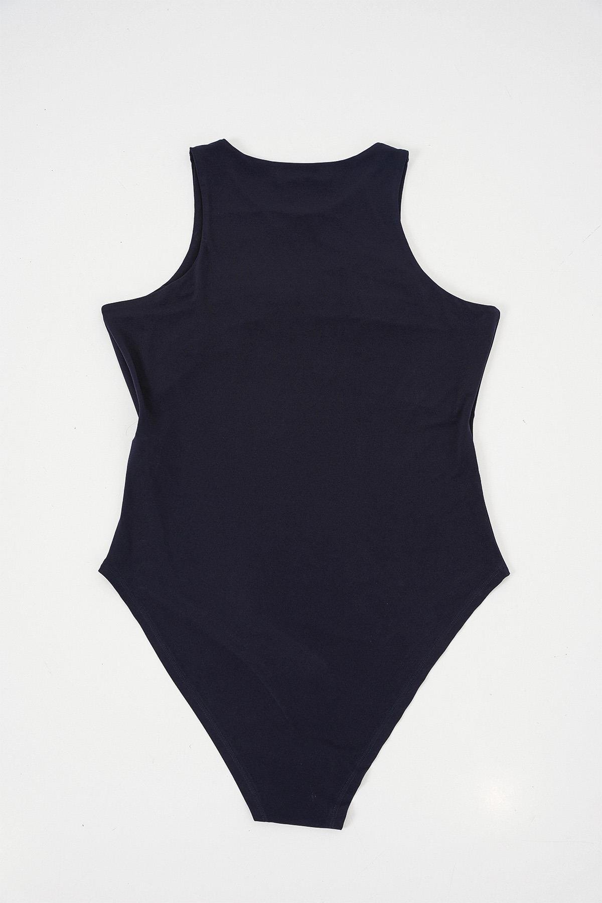 Kadın Halter Yaka Çıtçıtlı Body 972 - Lacivert