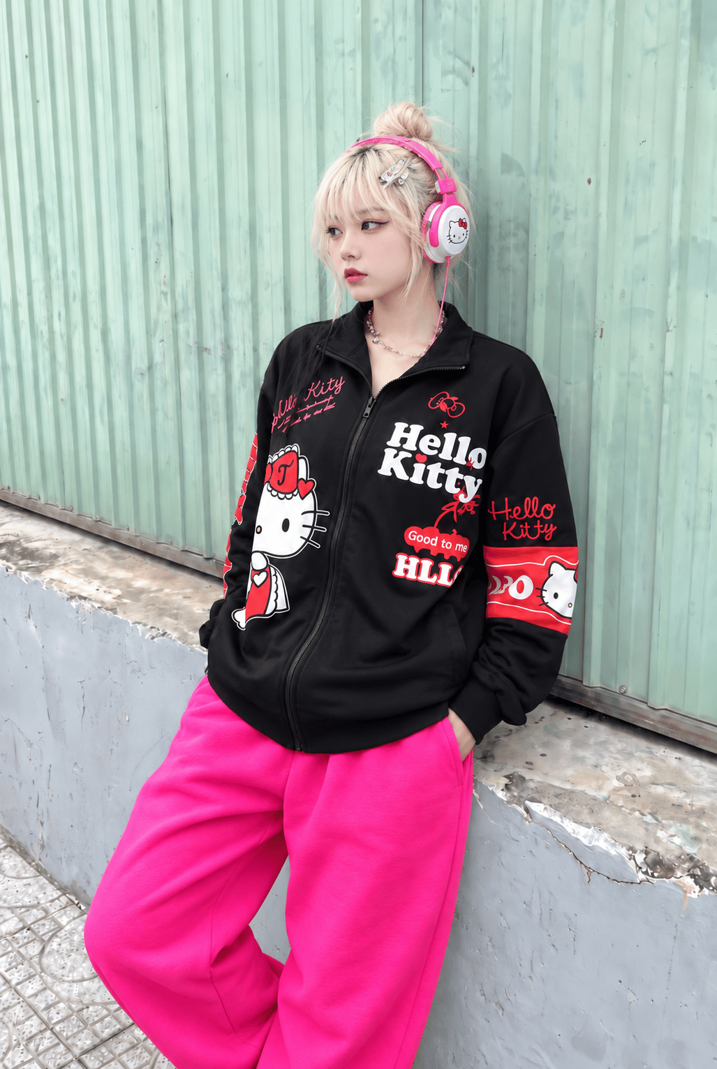 Kadın ,Harajuku Style ,Y2K,Hello Kitty Sweat -Siyah