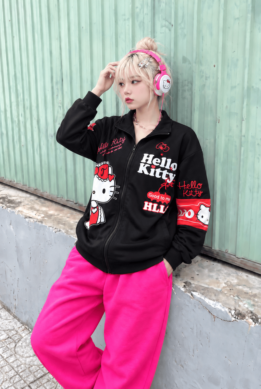 Kadın ,Harajuku Style ,Y2K,Hello Kitty Sweat -Siyah