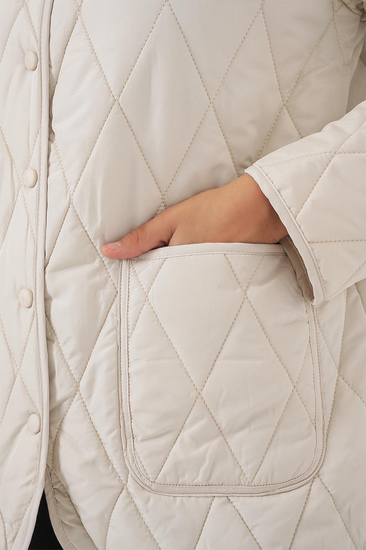 Kadın Kapitone Oversize Mont 5226 - Ekru