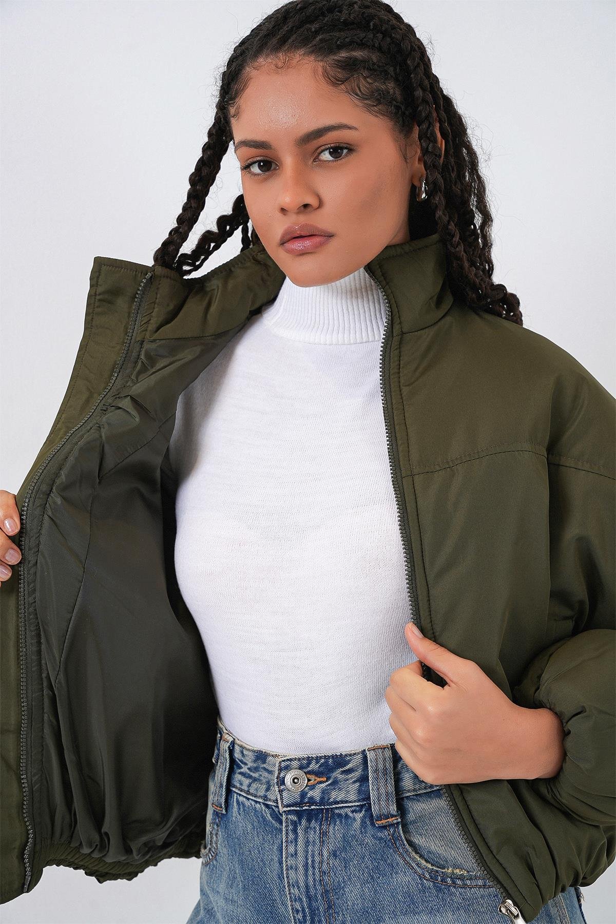 Kadın Oversize Bomber Şişme Mont 5124 - Haki