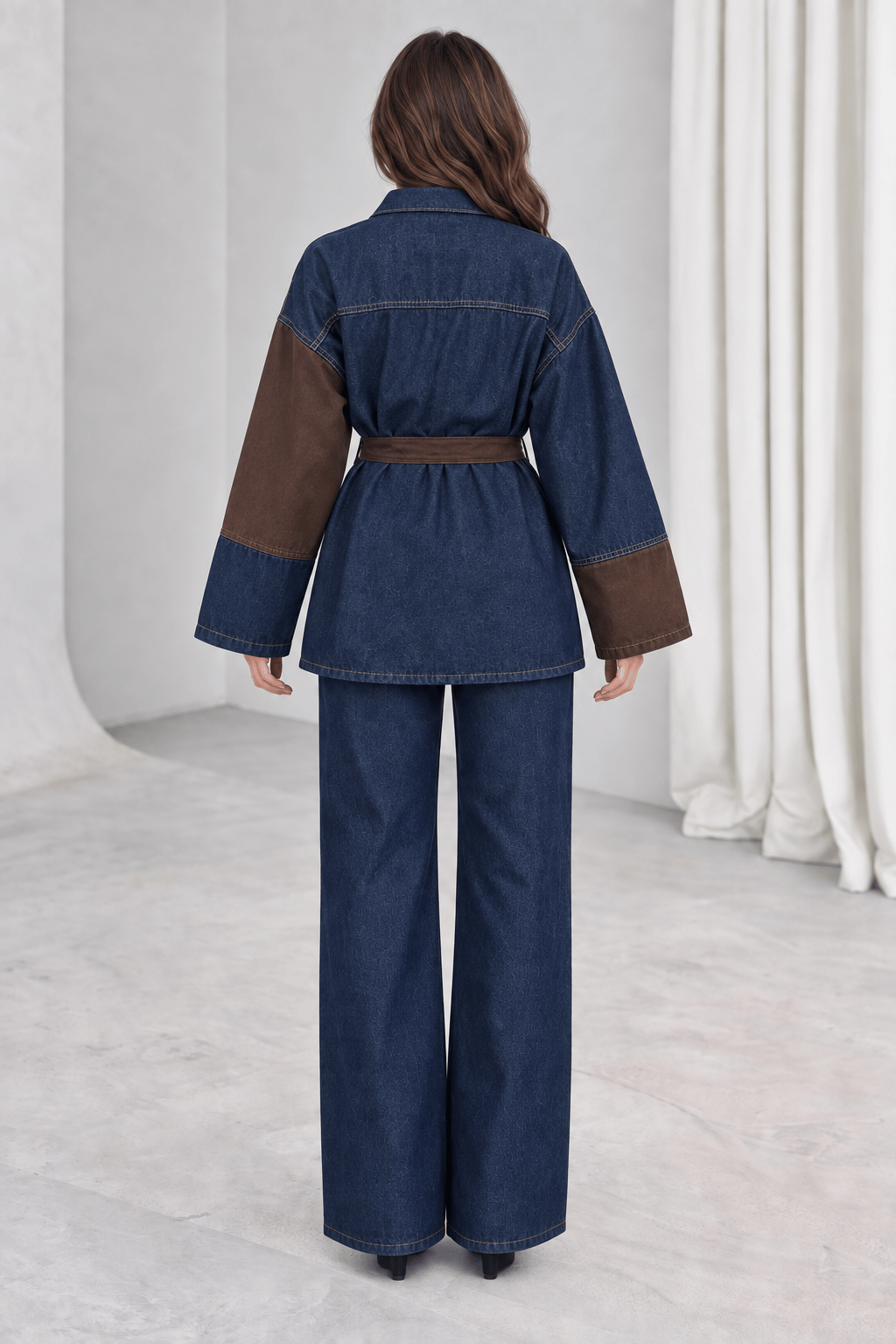 KAHVE DETAYLI DENIM TAKIM