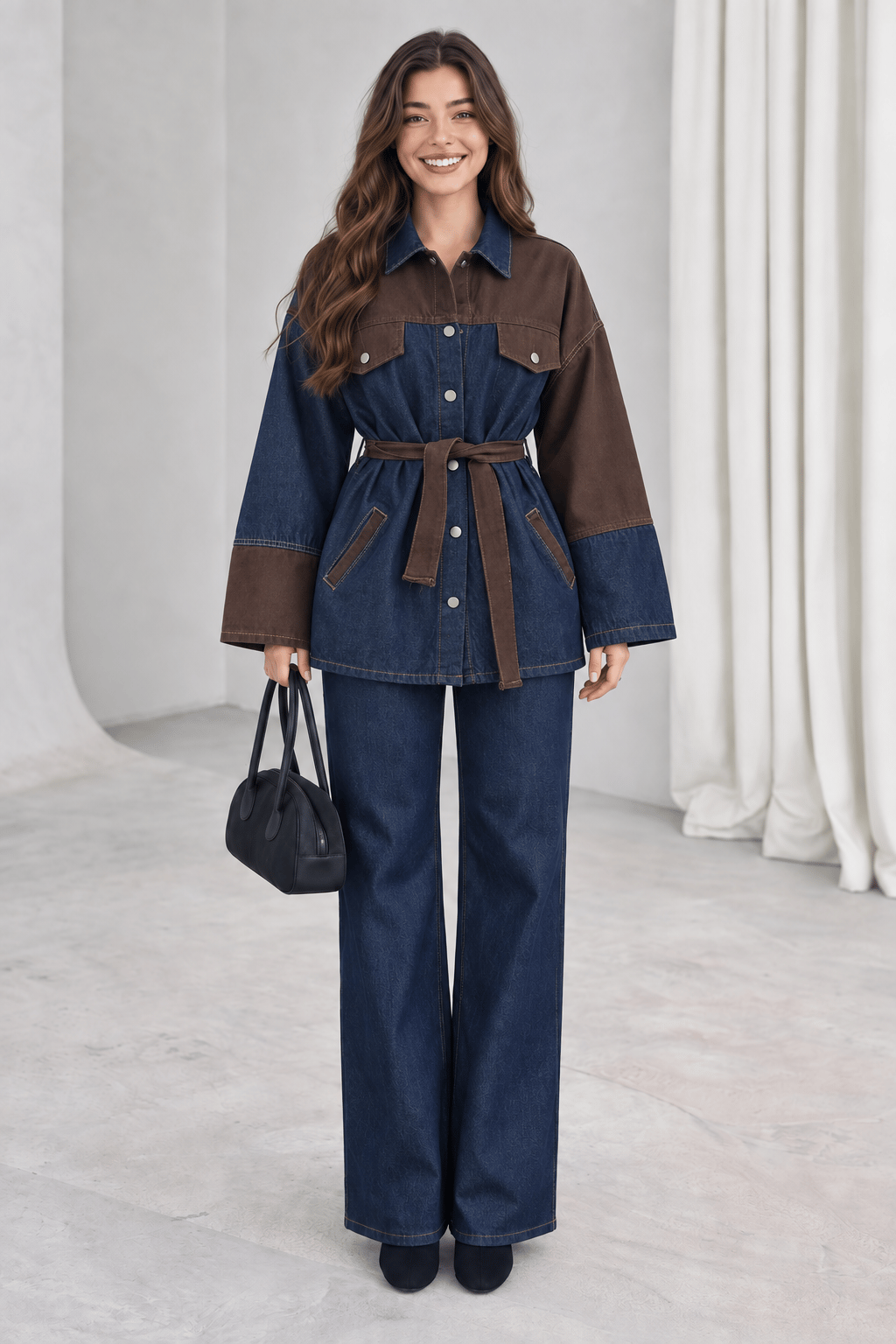 KAHVE DETAYLI DENIM TAKIM
