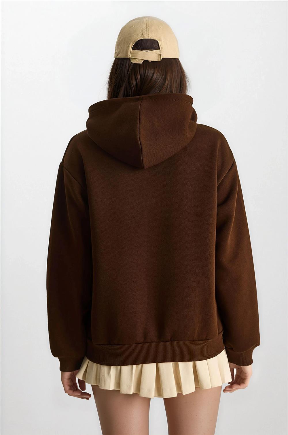 Kahve Nakışlı Sweatshirt