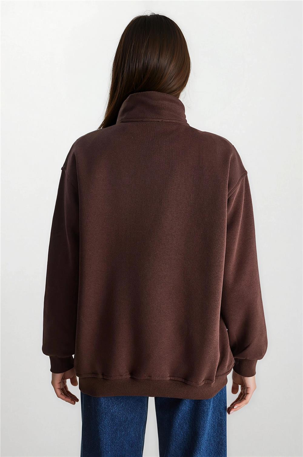 Kahverengi İşlemeli Sweatshirt