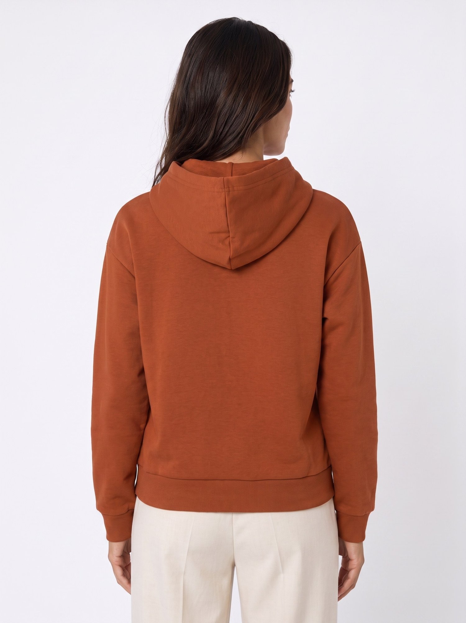 Kiremit Kalp Nakışlı Kapüşonlu Sweatshirt