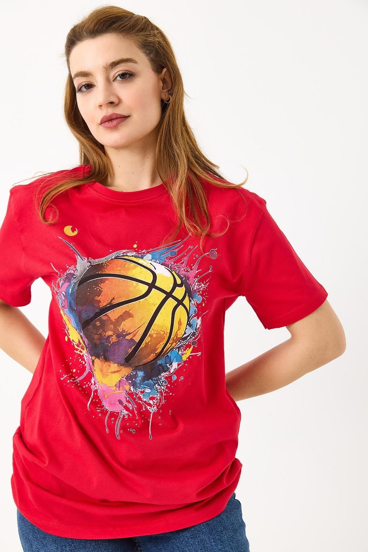 Kırmızı Basketbol Baskılı Tişört