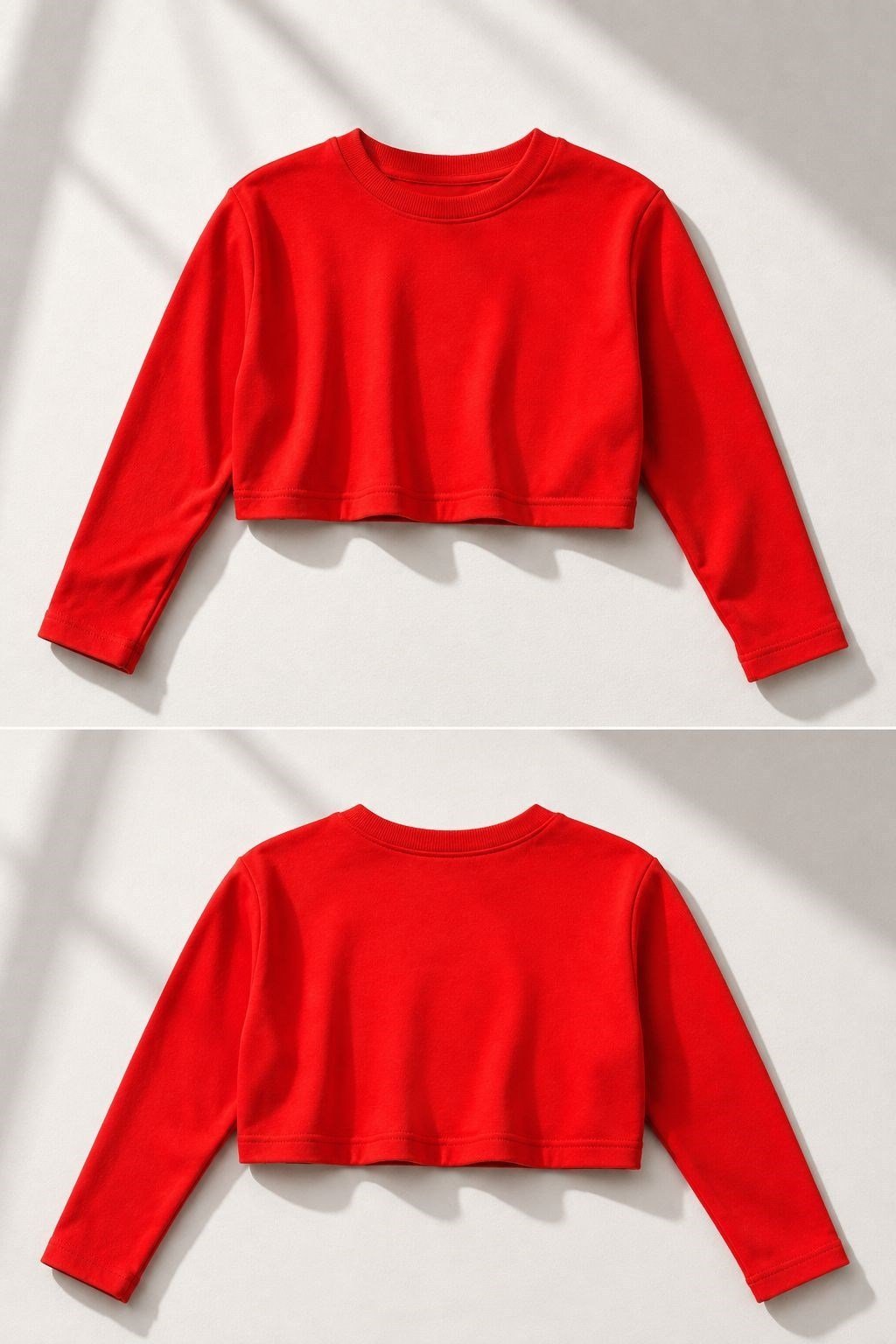 Kırmızı Bisiklet Yaka Crop Sweatshirt